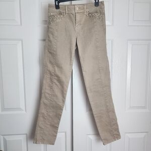 WHBM Blanc Tan Embroidered Slim Leg Four Pocket Women's Pants Size 2